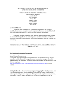 Orientation/Transition Into Practice Resources Report: April 2, 2009