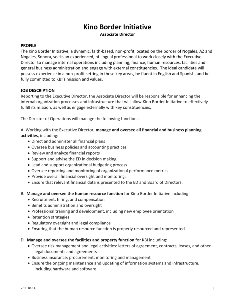 Associate Director Job Description