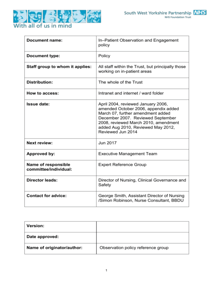 Level 1 `Within arm`s length/close observation`
