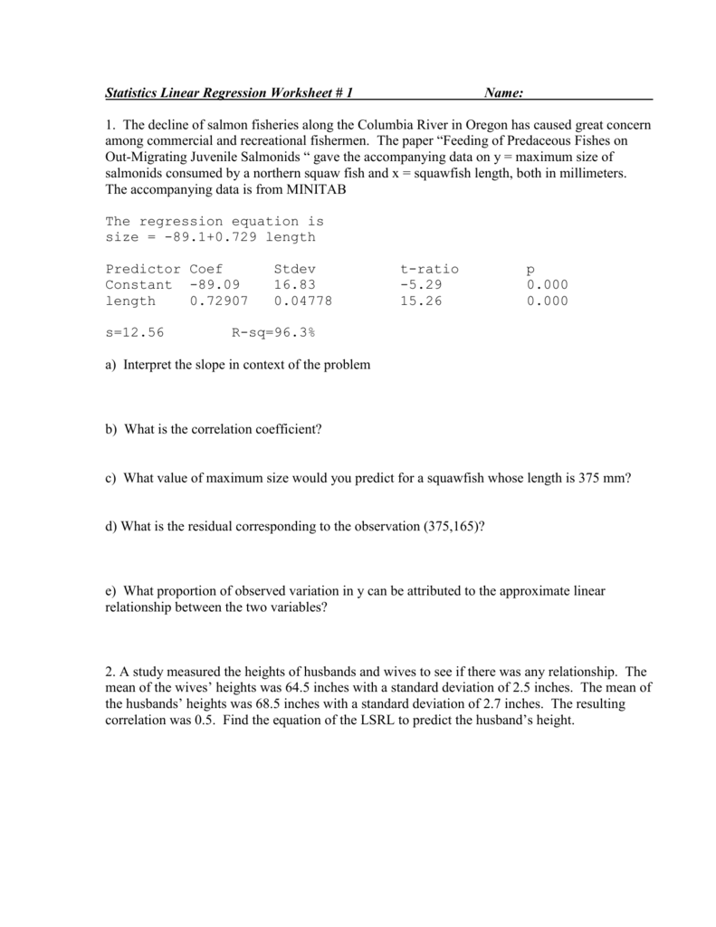 statistics-linear-regression-worksheet