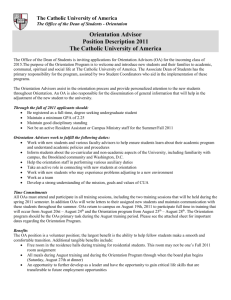 Orientation Advisor Position Description 2011 The Catholic
