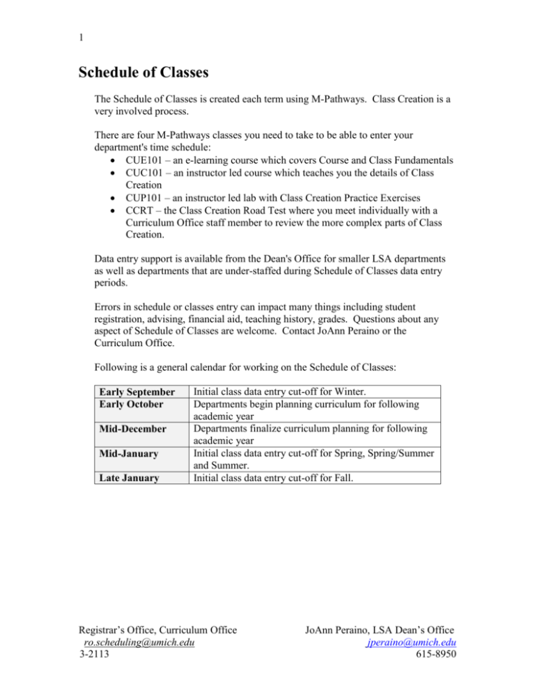 Time Schedule University Of Michigan