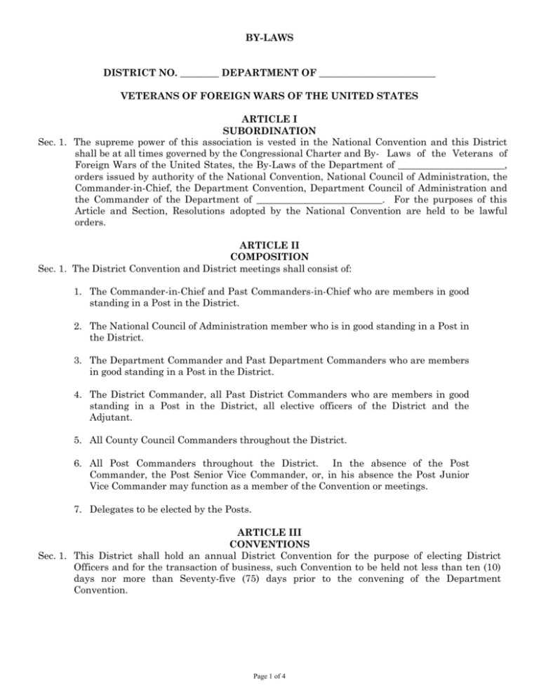 District By Laws Template District By Laws Template