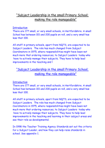 Subject leadership in the small primary school