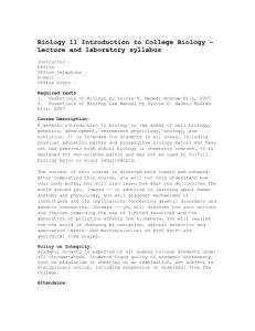 Biology 11 Introduction to College Biology – Lecture and laboratory