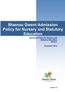 Blaenau Gwent School Admissions Policy for Nursery and Statutory