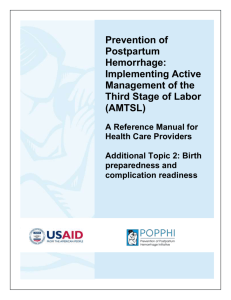 Table of contents Additional Topic 2: Birth preparedness and