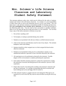 Life Science Classroom and Laboratory Student Safety Statement