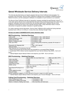 Qwest Wholesale Service Delivery Intervals