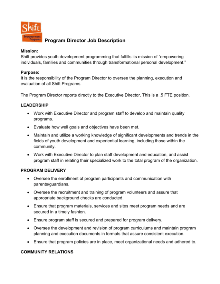 Sports program director job description