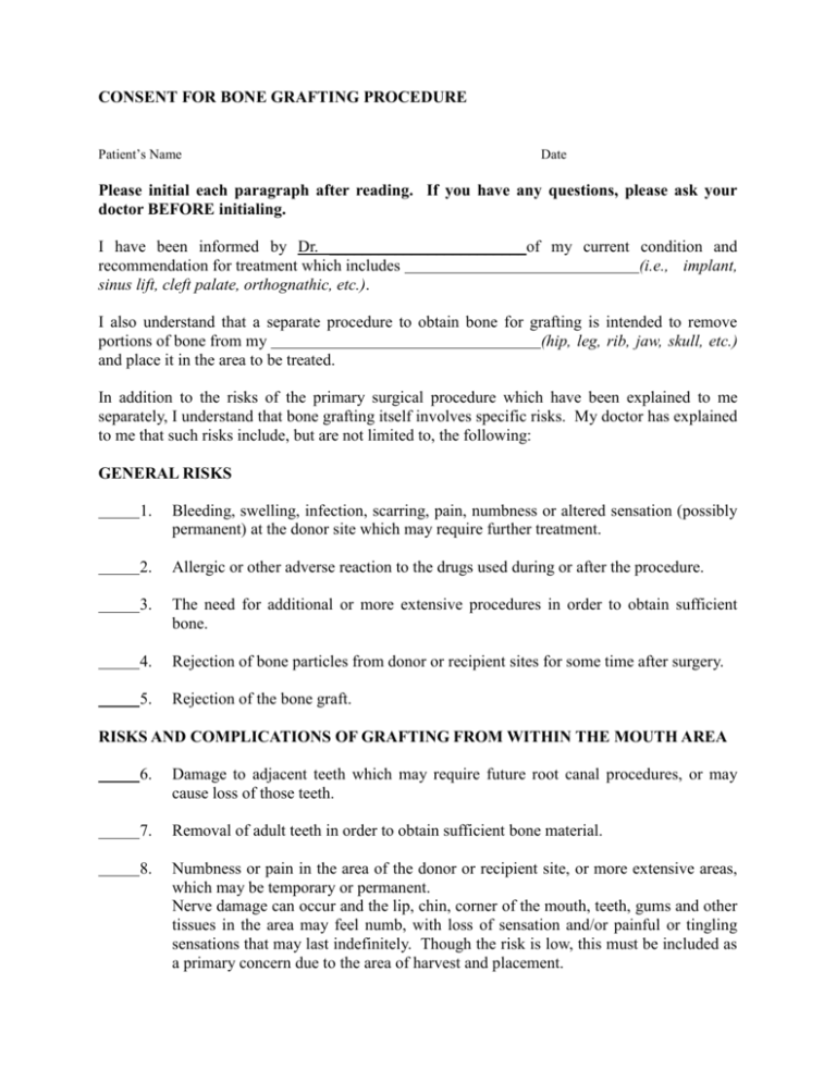 Bone Graft Consent Form