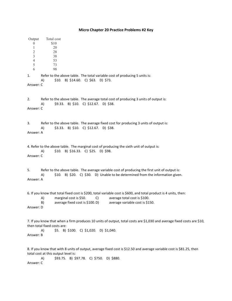 Micro Chapter Practice Problems 2 Key