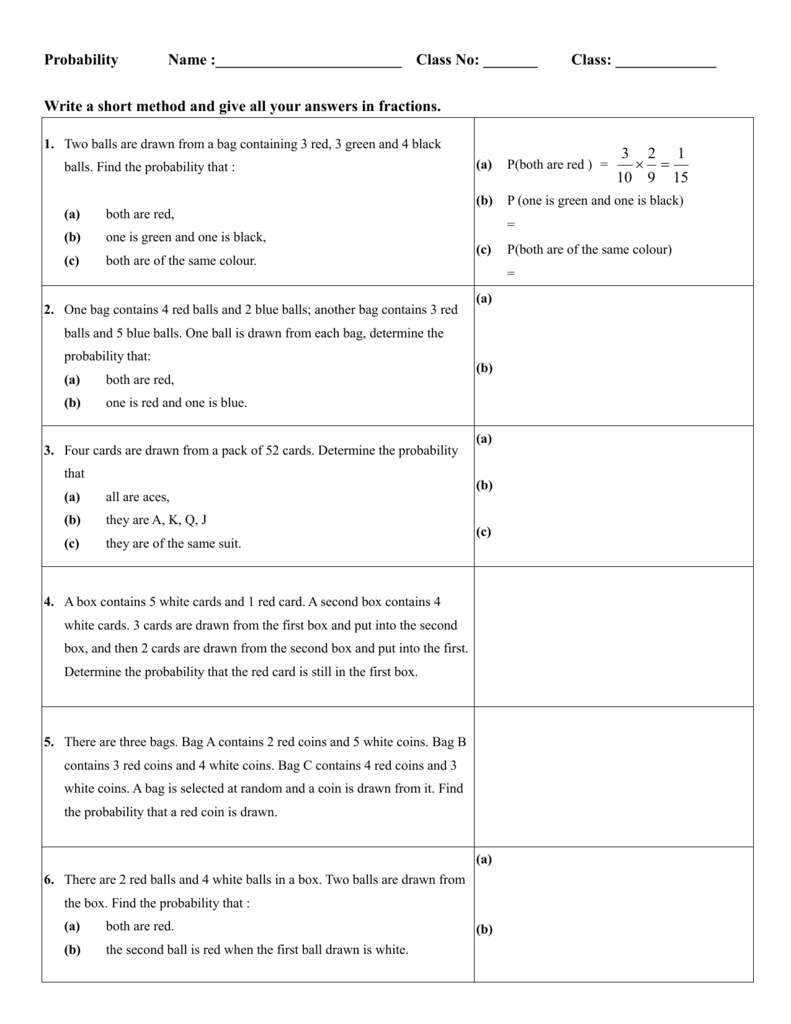 A probability worksheet. doc