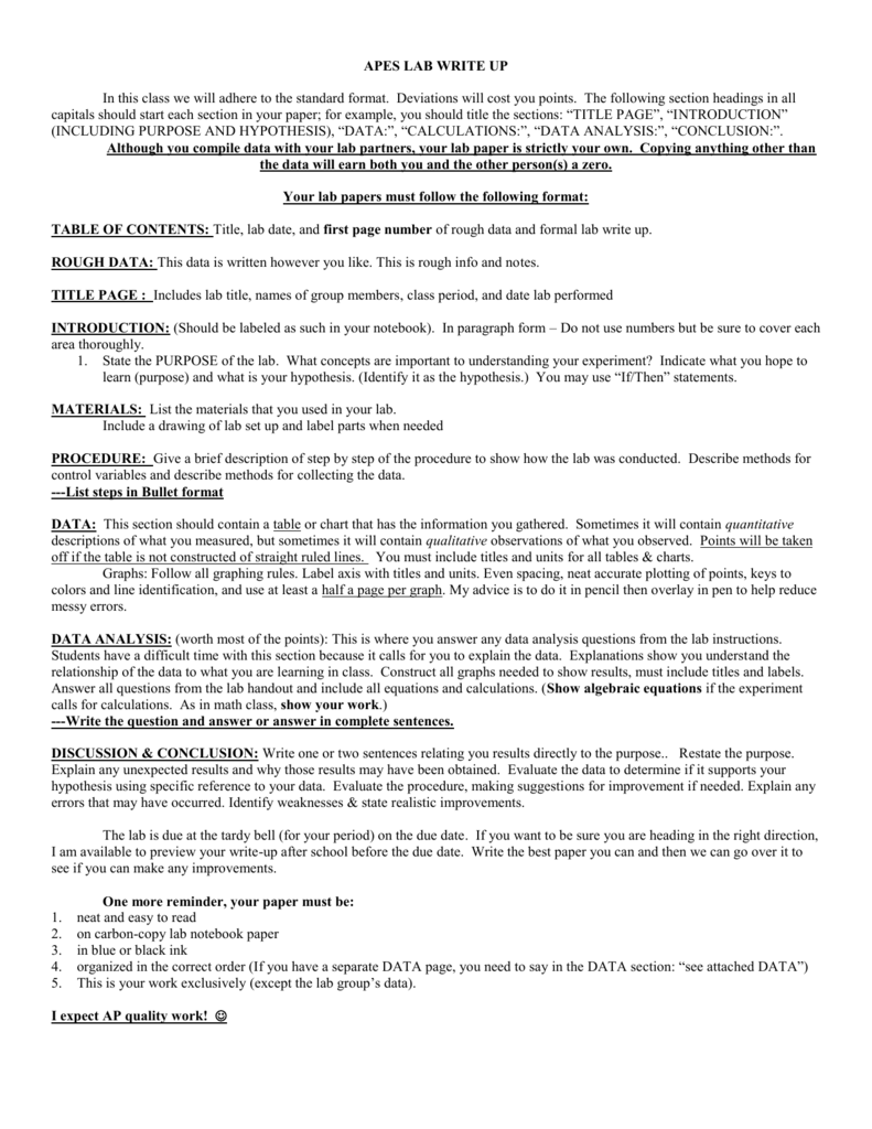 Lab Report Guidelines - AP Environmental Science