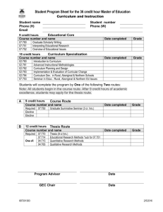 Student Program Sheet for the 36 credit hour Master of Education