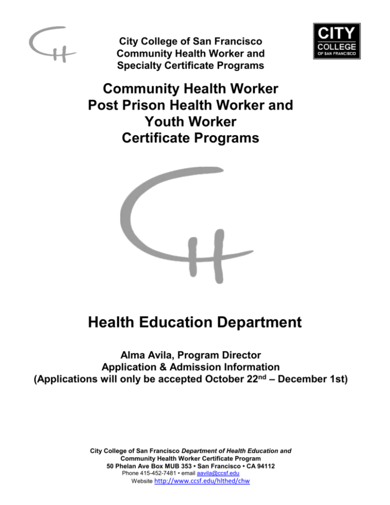 COMMUNITY HEALTH WORKER CERTIFICATE PROGRAM