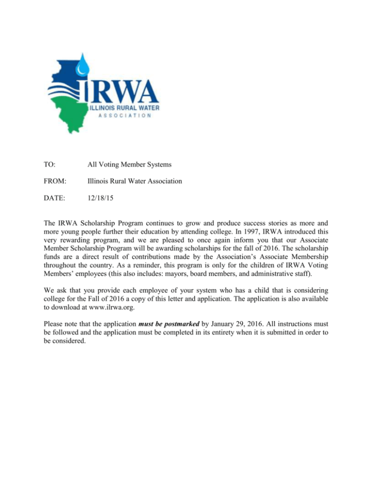 Scholarship Information Illinois Rural Water Association