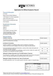Application for Academic Record - Victoria University of Wellington