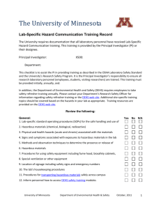 Lab Specific Training Checklist - the Department of Environmental
