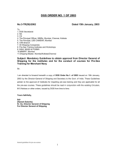 DGS Order No.1 dated 15.1.2003 - Directorate general of Shipping