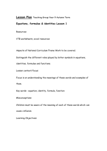 Lesson Plan 1 Equations, formulae & identities