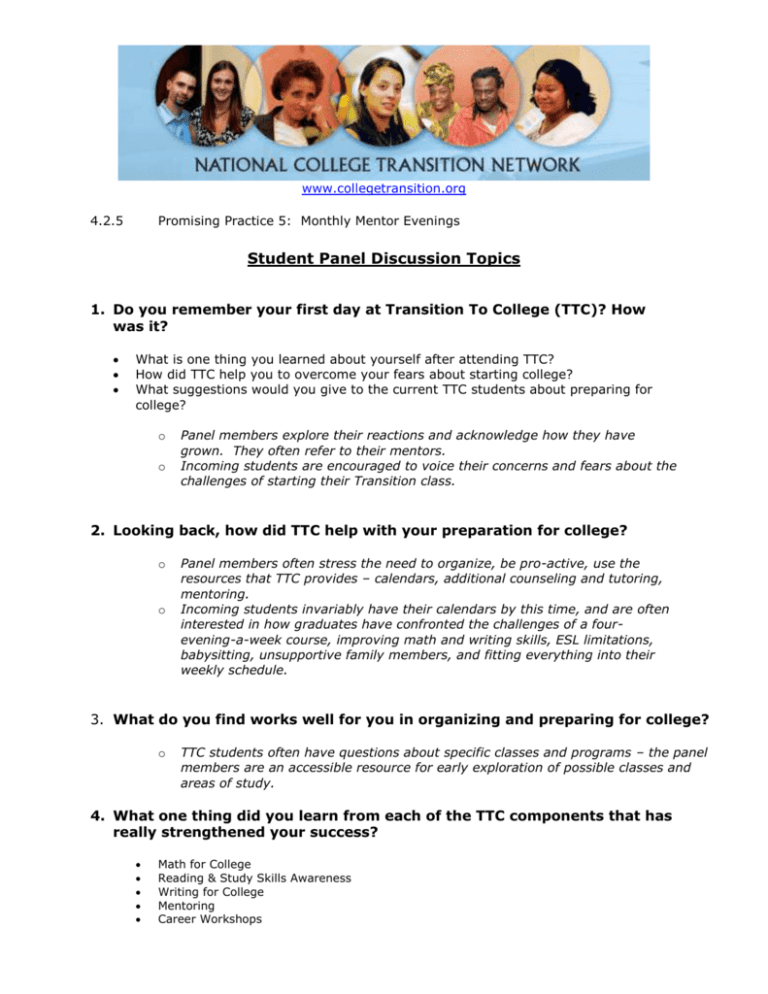 Student Panel Discussion Topics