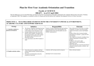 Plan for First Year Academic Orientation and Transition