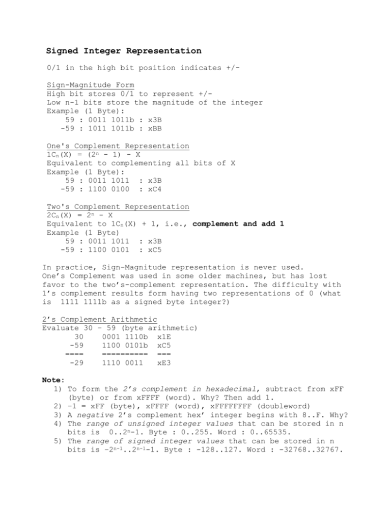 Signed Integer Representation