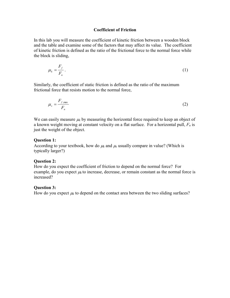 Coefficient of friction lab. Throughout Coefficient Of Friction Worksheet Answers