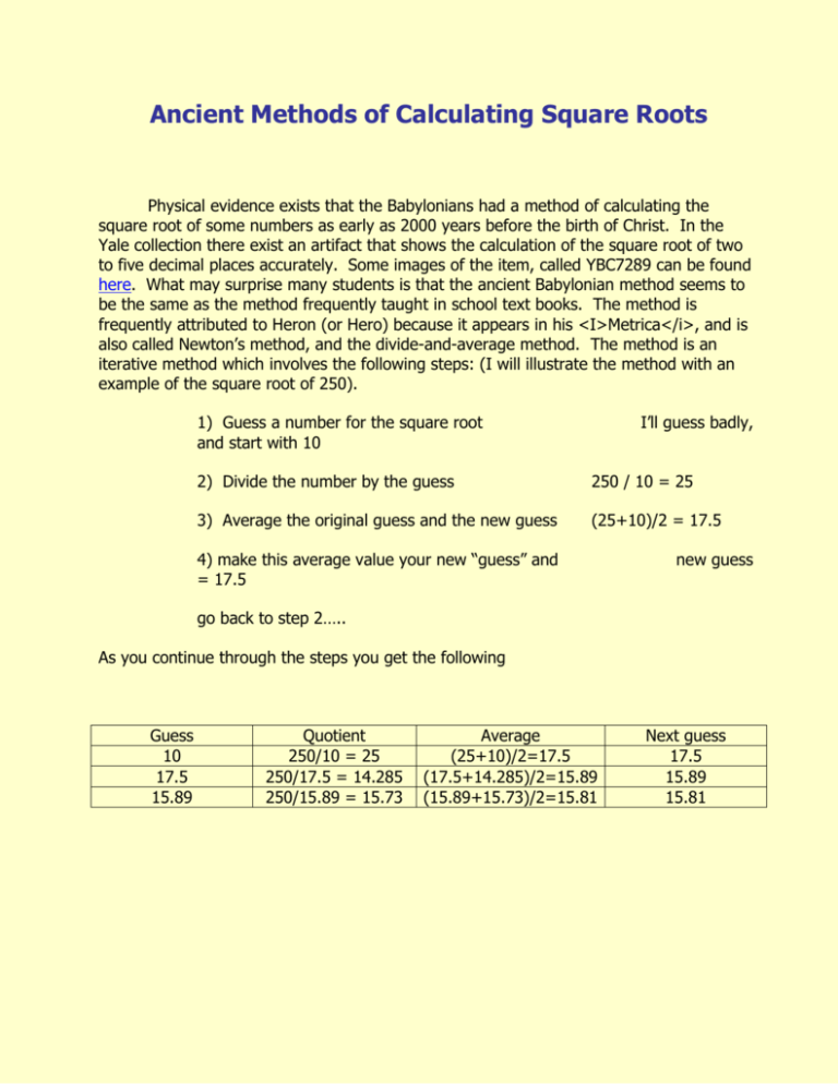 Ancient Methods Of Calculating Square Roots