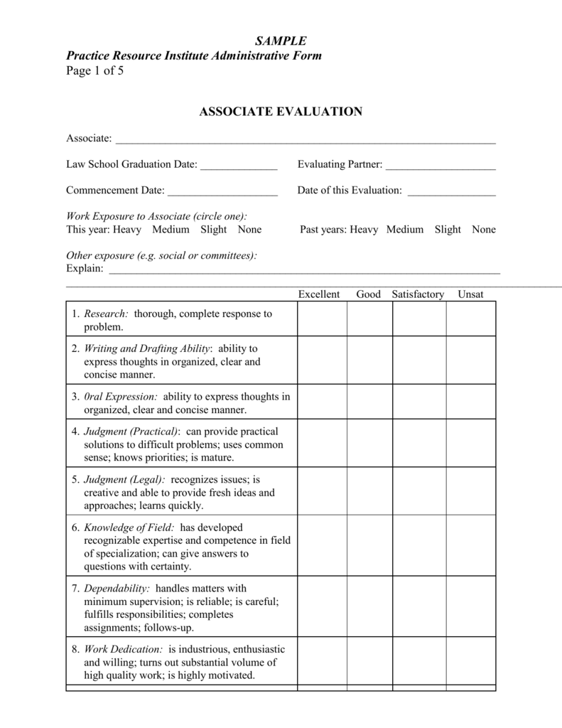 Associate Evaluation Form Sample 3