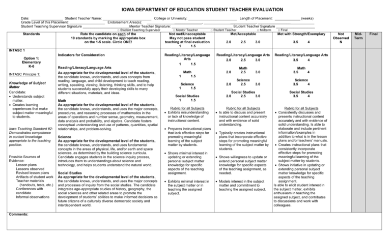 iowa department of education student teacher