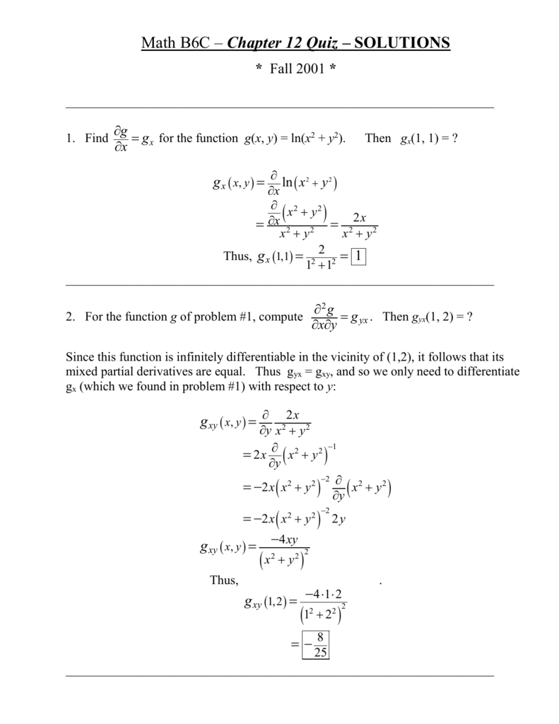 Math 6c Chapter 12 Quiz Solutions