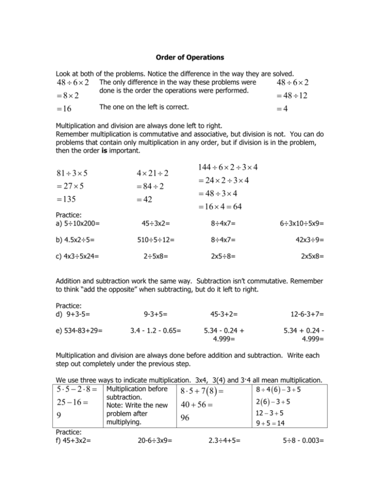 Order Of Operations