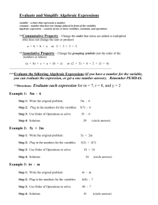 Evaluate and Simplify Algebraic Expressions