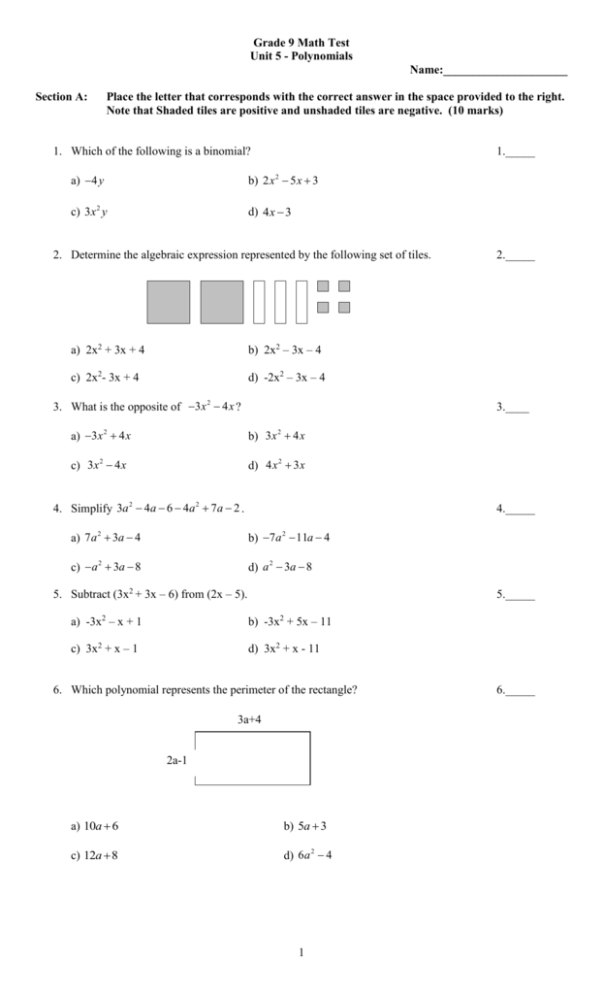 Grade 9 Academic Math Exam Practice Ontario - Jason Jackson's Algebra ...