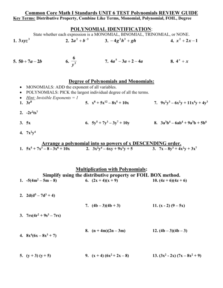 Algebra I Chapter 8 Algebra I Chapter 8