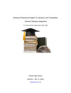 Advanced Placement English 12~Humanities Enhanced Summer
