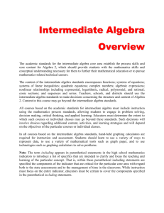 Intermediate Algebra Overview The academic standards for the