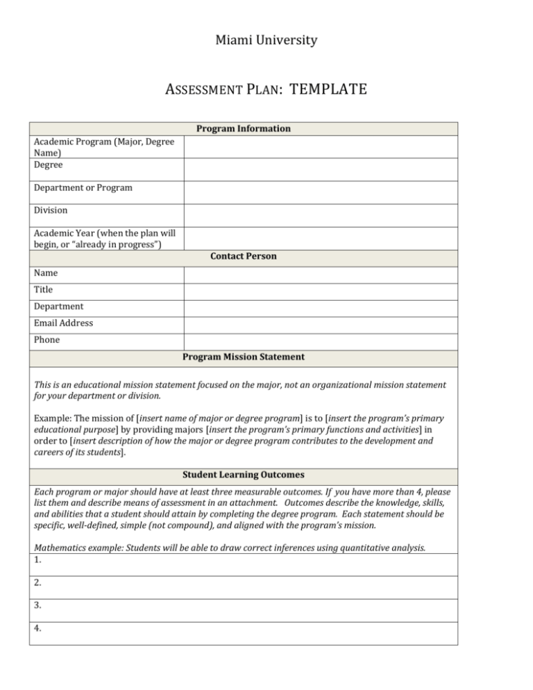 Assessment Plan TEMPLATE