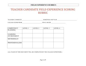 Field Experience Rubric: College Supervisor