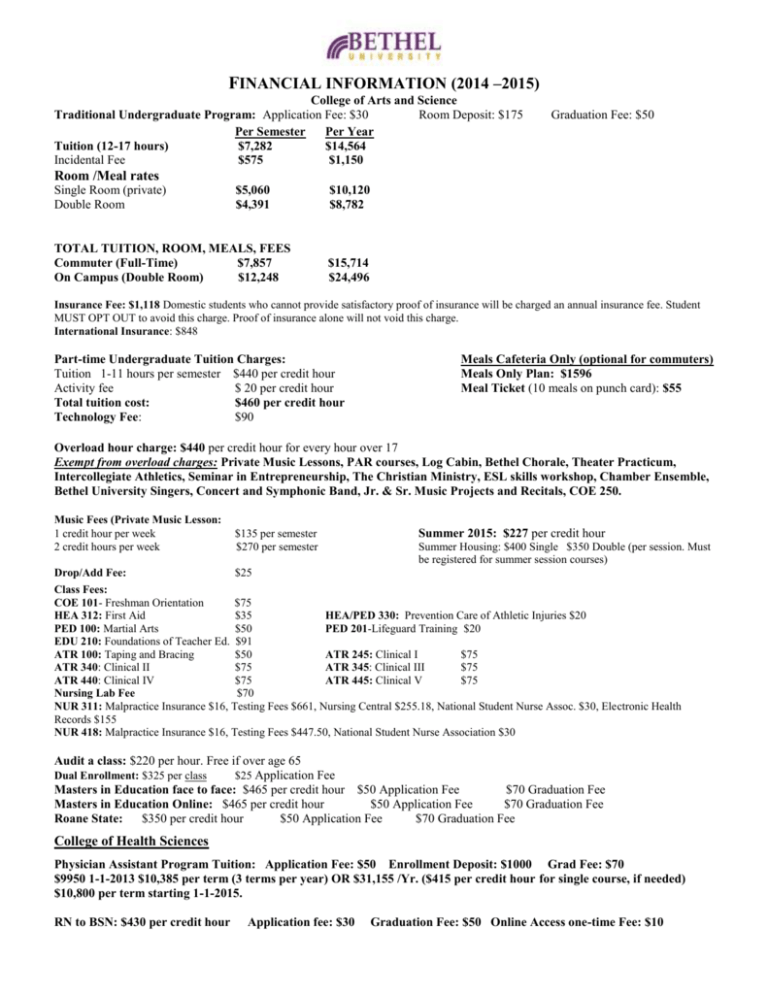 Tuition And Fees Bethel University