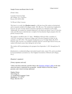 Sample Florence enrollment letter for spring:
