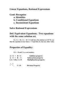 Equivalent Equations: Two equations with the same solution set