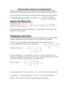 Notes for Algebra 2 Honors 6