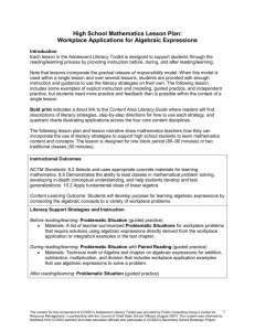 Workplace Applications for Algebraic Expressions