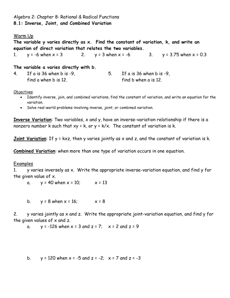 Direct Joint And Inverse Variation Worksheet at tanquentinblog Blog