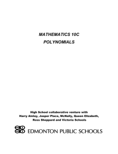 Polynomials Tasks from Edmonton Public Schools