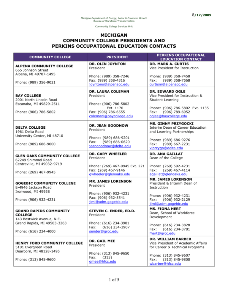 Michigan Department Of Career Development 3-26-04