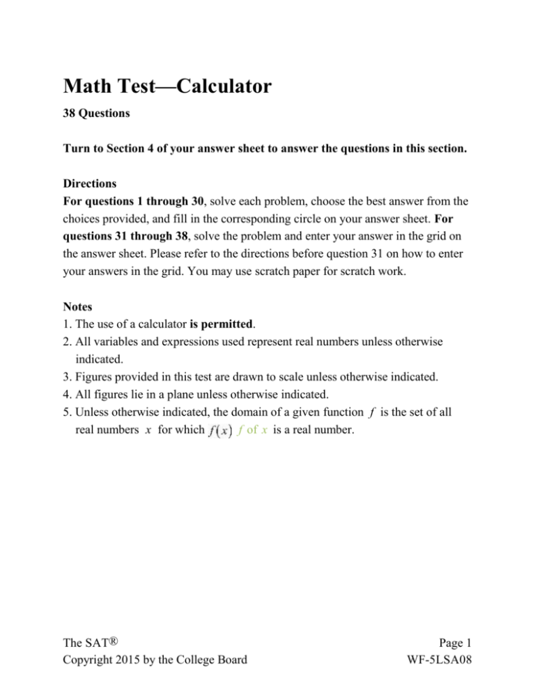 SAT Practice Math Test 3 Calculator Permitted 